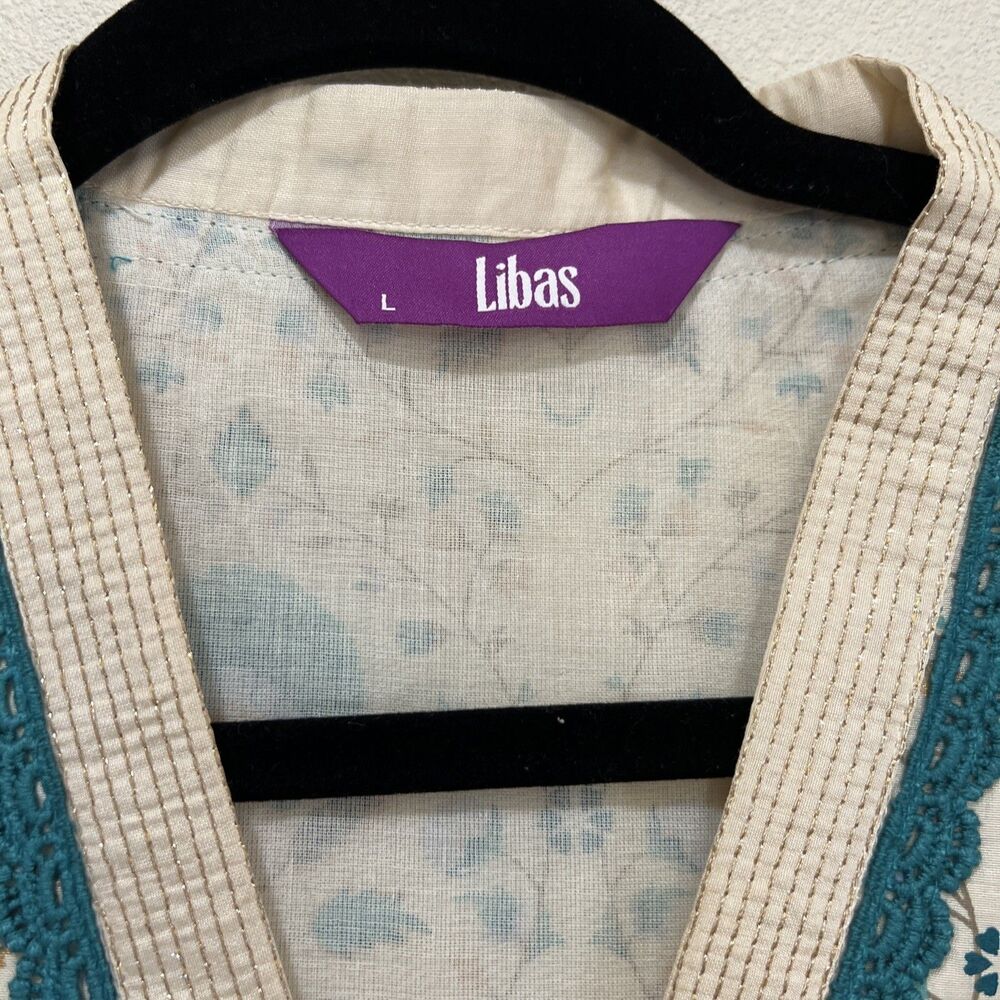 Libas Kurta Size Large Teal Floral Summer Spring - Picture 3 of 5